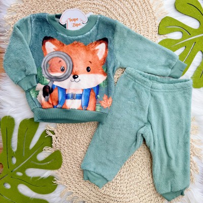 Conj. Casaco Raposa Aventureira e Calça em Plush - Verde